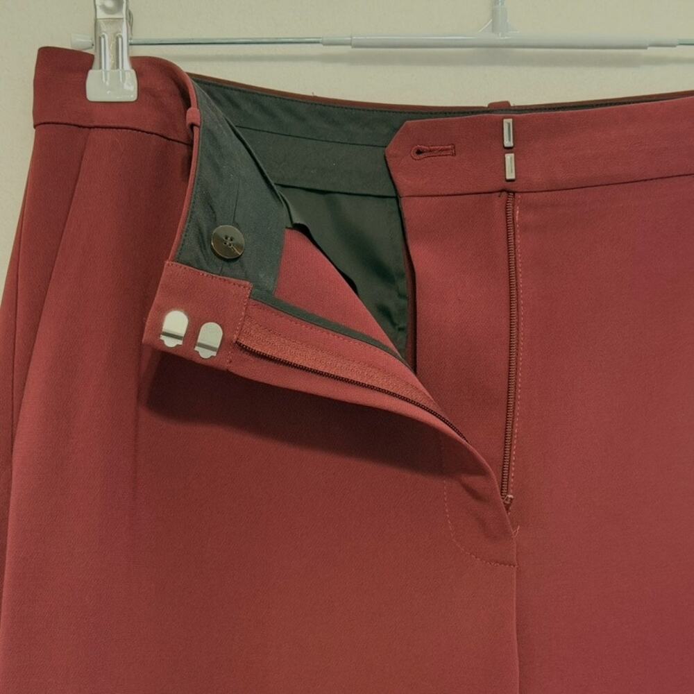 Theory Relaxed Wide Leg Crepe Pants Burgundy Womens 12 - Picture 9 of 9